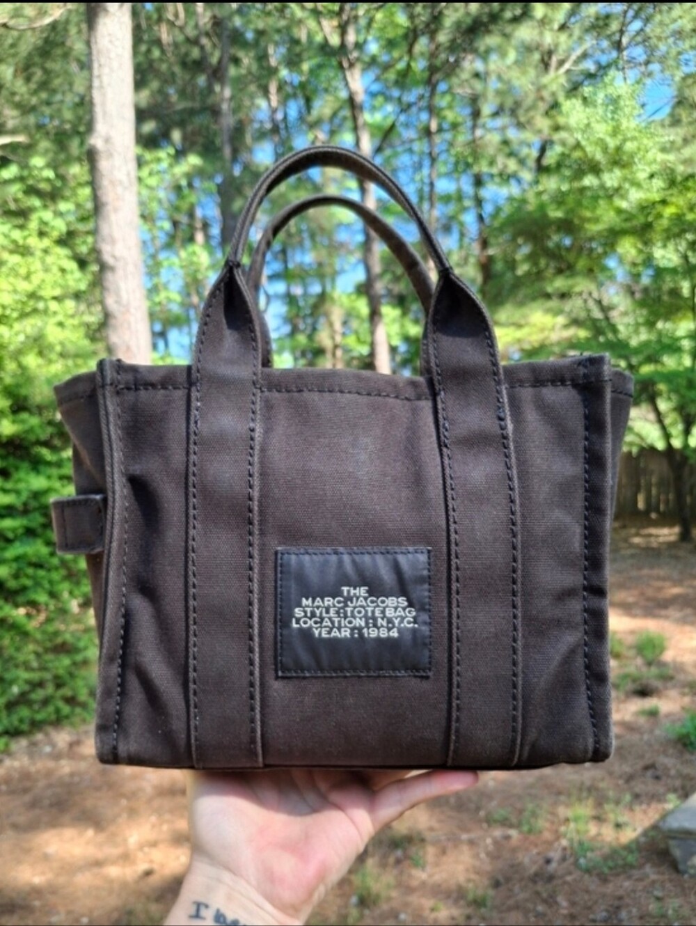 Marc Jacobs The Tote Bag Small Black Canvas Crossbody Shoulder Bag - Picture 5 of 12